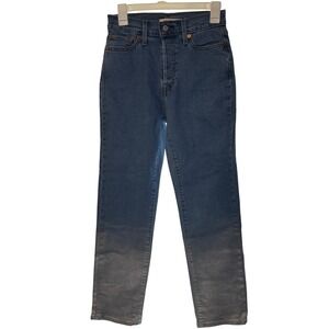 Levi's Wedgie Straight Jeans 26 Blue Silver Metallic Dip Dye High Rise 27 Levis